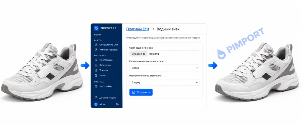 Обработка изображений: фото поставщика до и после ресайза с наложенным водяным знаком